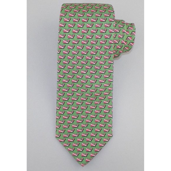 VINEYARD VINES Mens Green Salmon White DIVER WHALE Handmade Silk Tie NWT